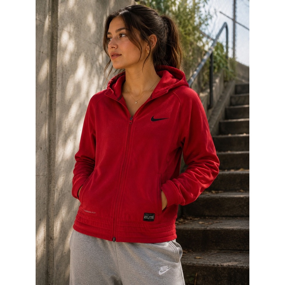 Nike Elite Therma-Fit Hoodie Red Full Zip Fleece Youth XL